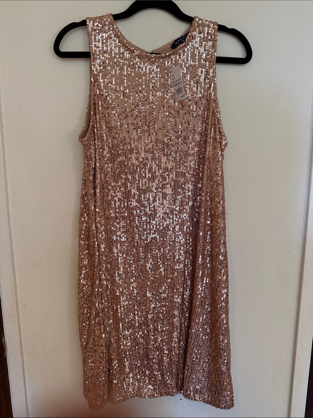MARINA Rose Gold Sequin Mini Shift Dress